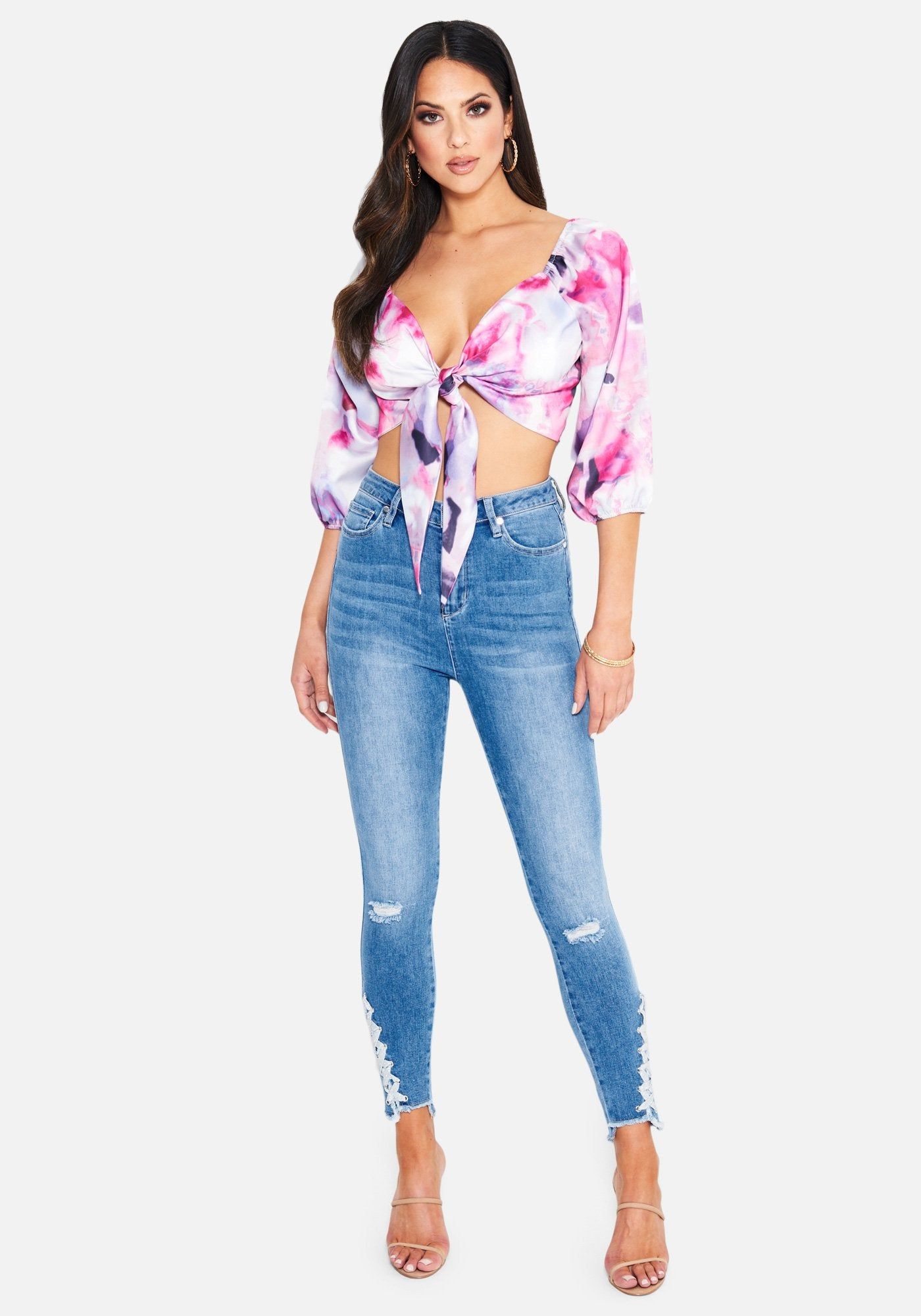 Ankle Lace Up Detail Skinny Jeans sold by Bebe product image thumbnail 2