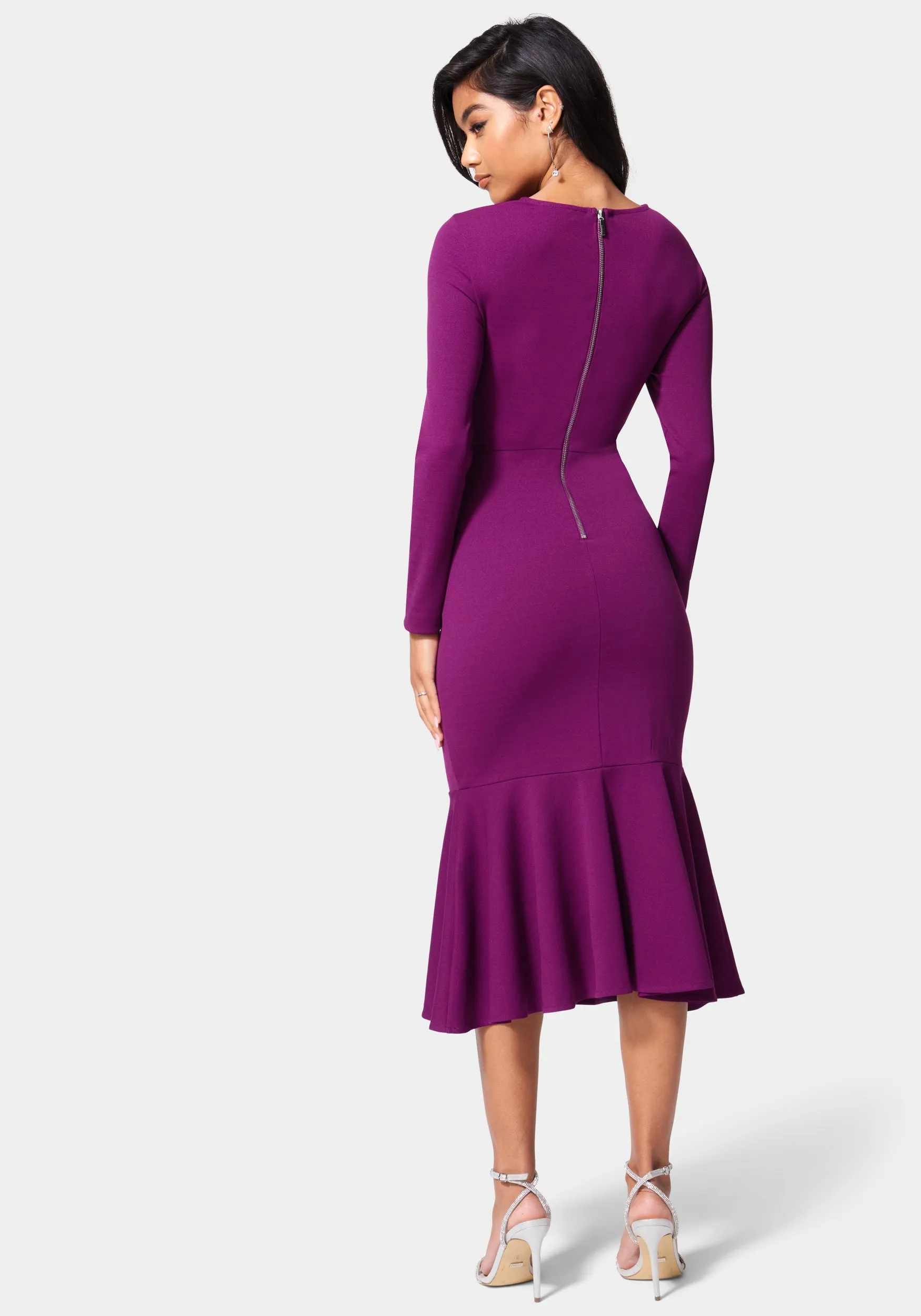 Flounce Hem Long Sleeve Midi Dress sold by Bebe product image thumbnail 3
