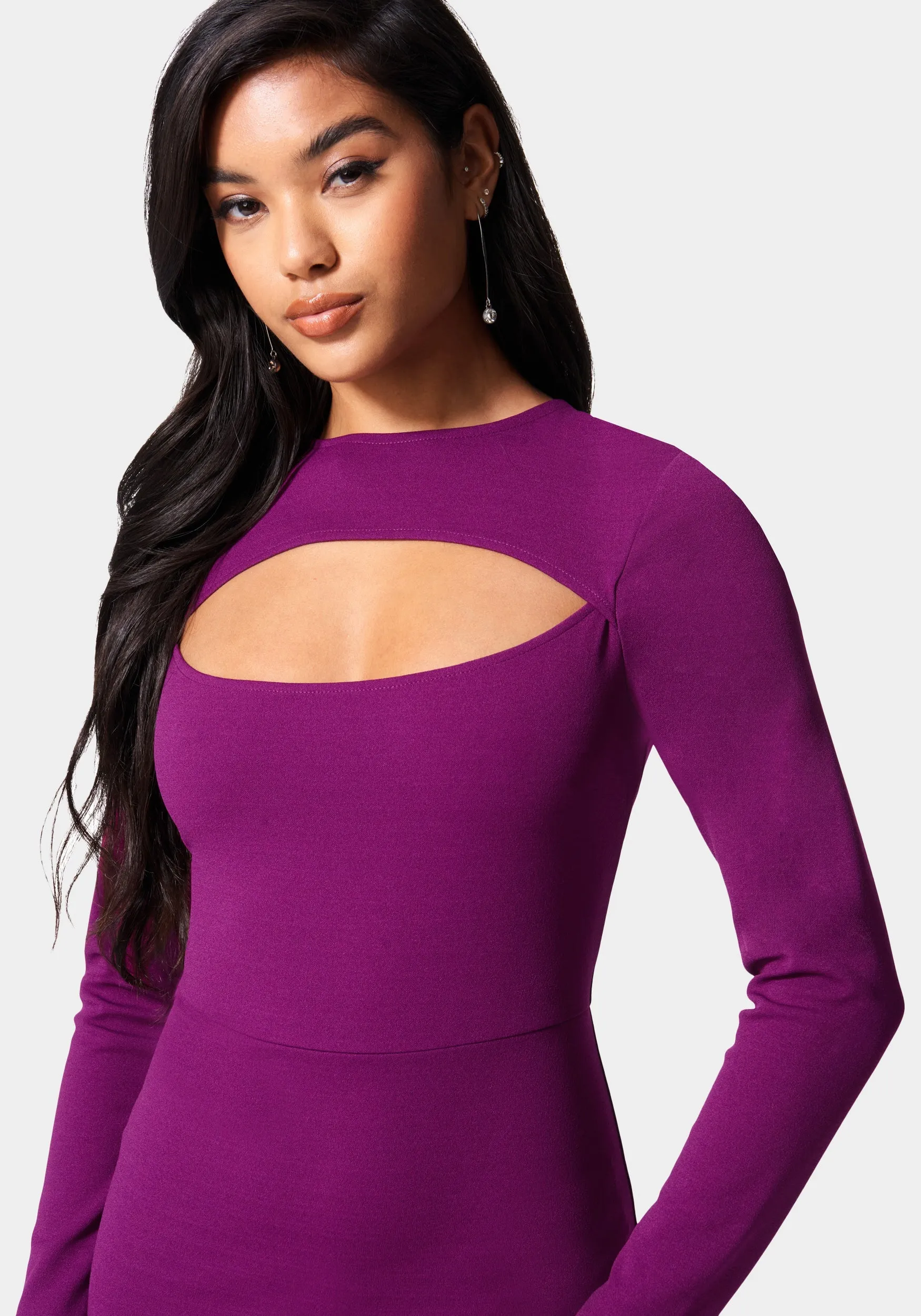 Flounce Hem Long Sleeve Midi Dress sold by Bebe product image thumbnail 4