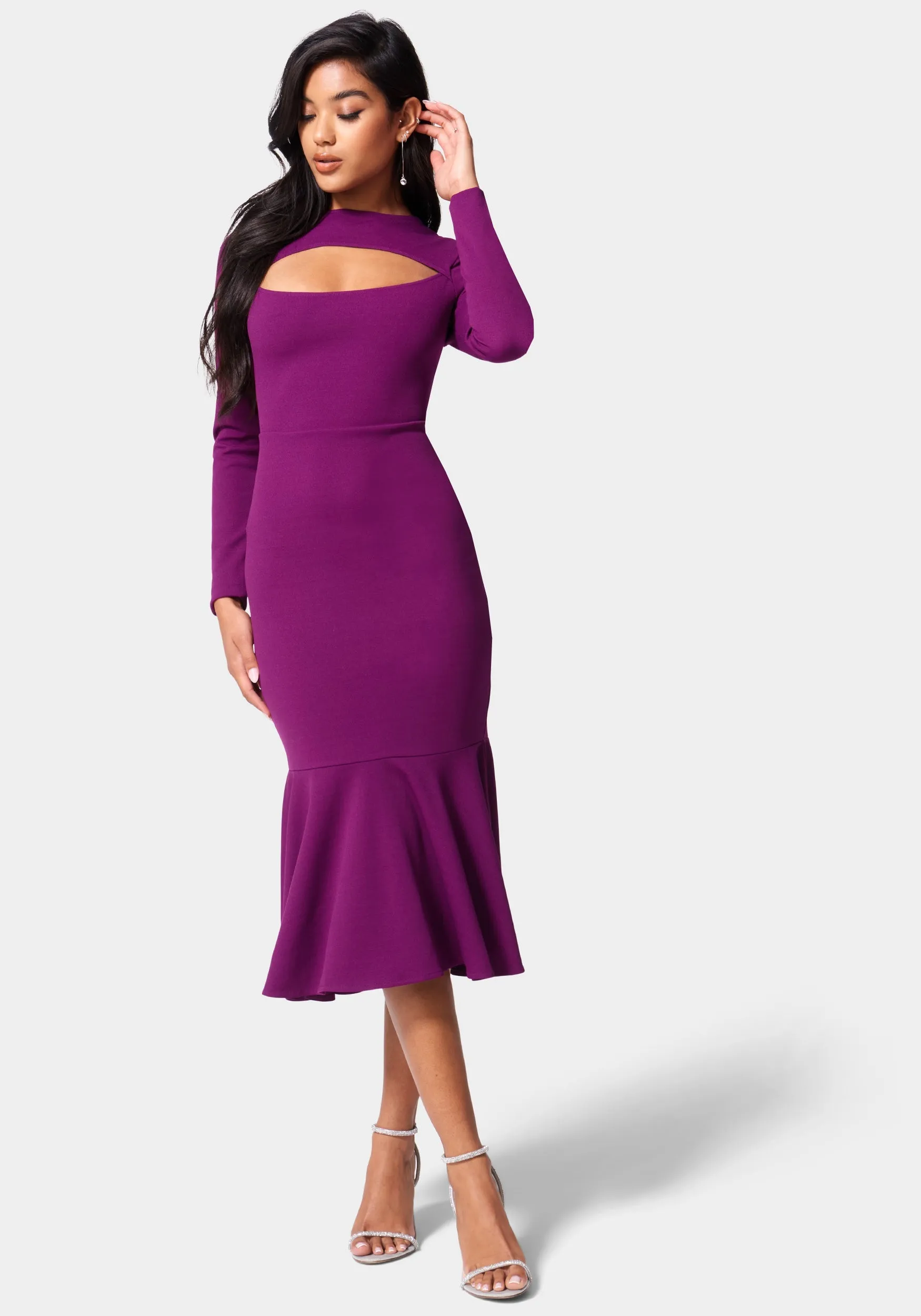 Flounce Hem Long Sleeve Midi Dress sold by Bebe