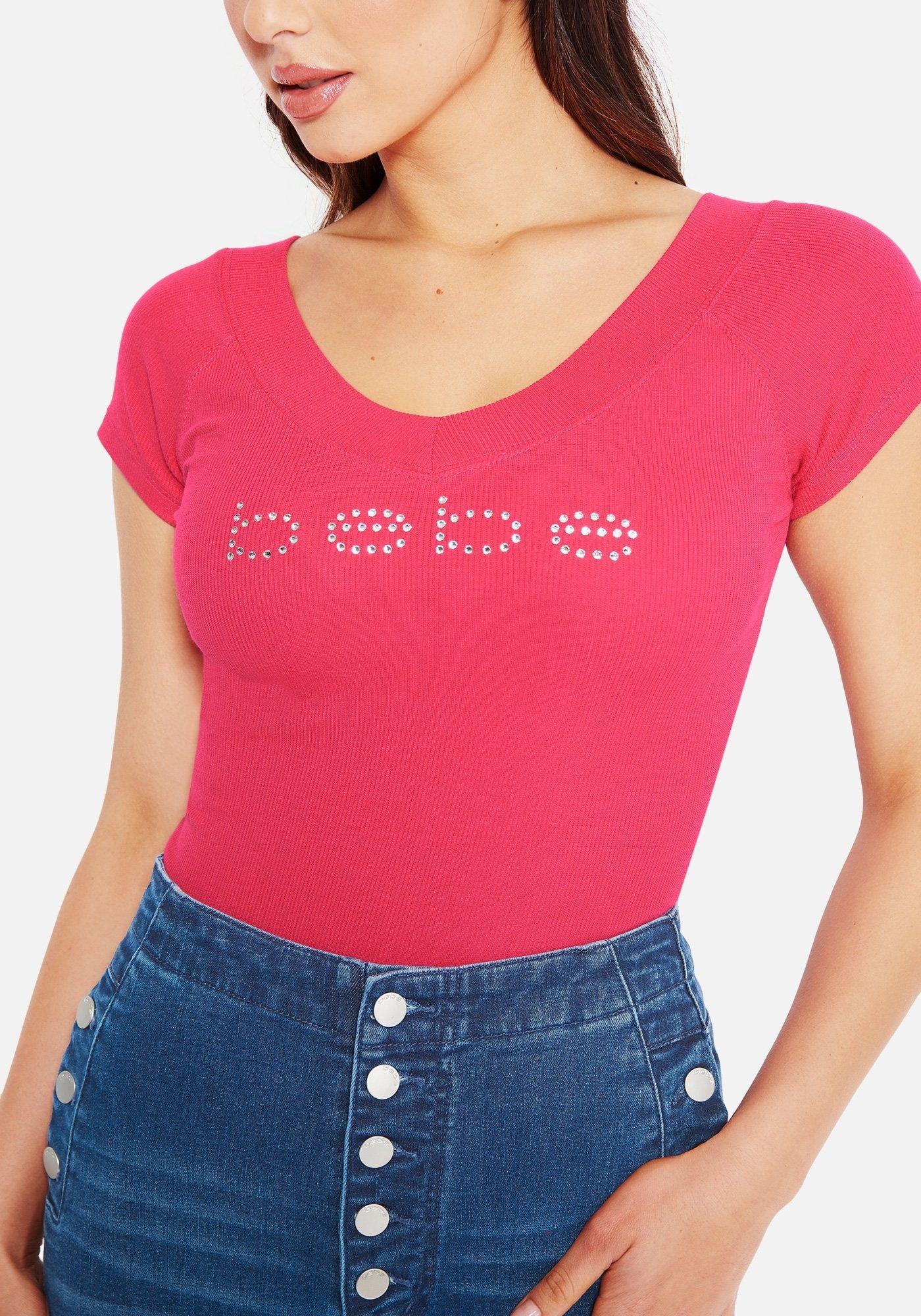 Crystal Logo Double V-Neck Short Sleeve Tee sold by Bebe product image thumbnail 4