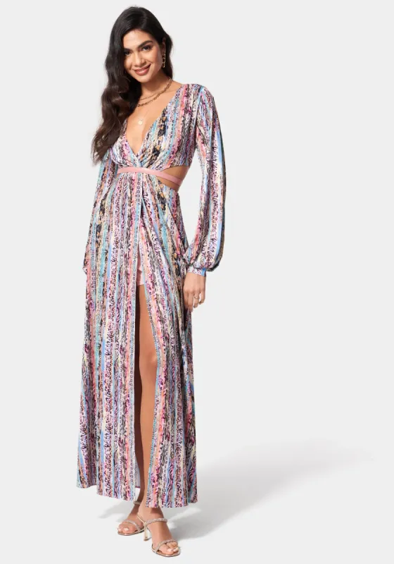 Printed Knit Deep V Maxi sold by Bebe