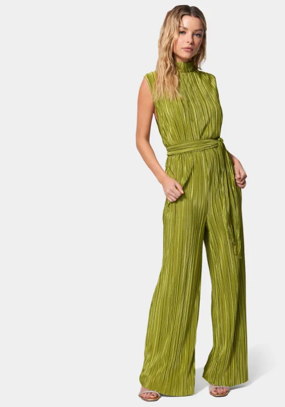 Knit Plisse Mock Neck Jumpsuit sold by Bebe