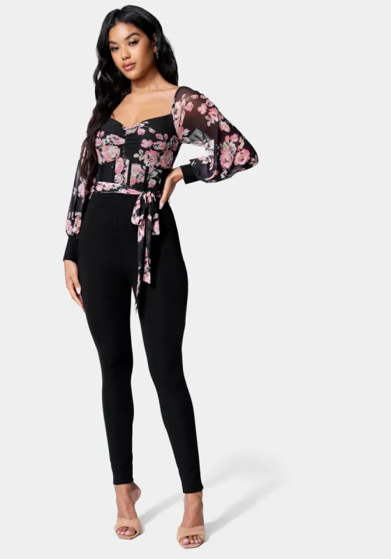 Printed Mesh Off Shoulder Catsuit sold by Bebe