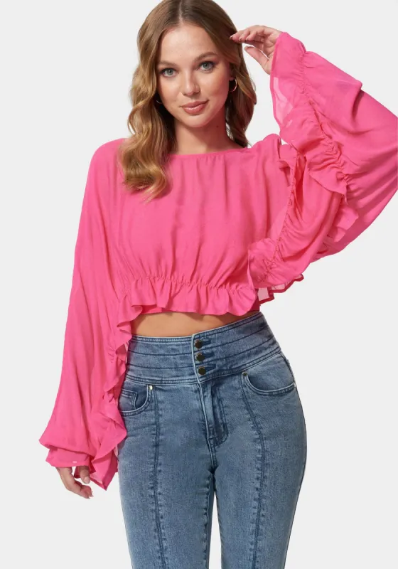 Chiffon Ruffle Hem Overlay Blouse sold by Bebe