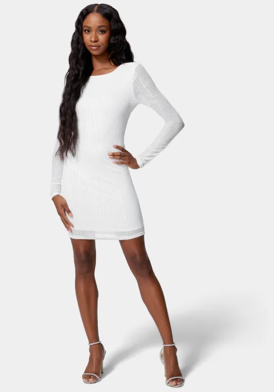 Open Back Sparkle Mini Dress sold by Bebe