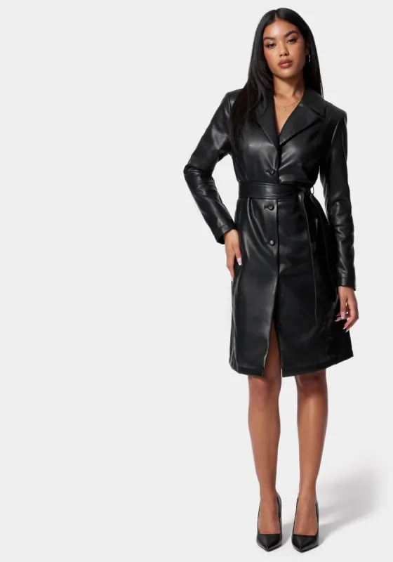 Vegan Leather Long Coat sold by Bebe