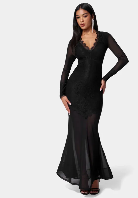 Scallop Lace Illusion Mermaid Dress sold by Bebe