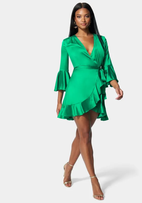 Flounce Satin Wrap Dress sold by Bebe