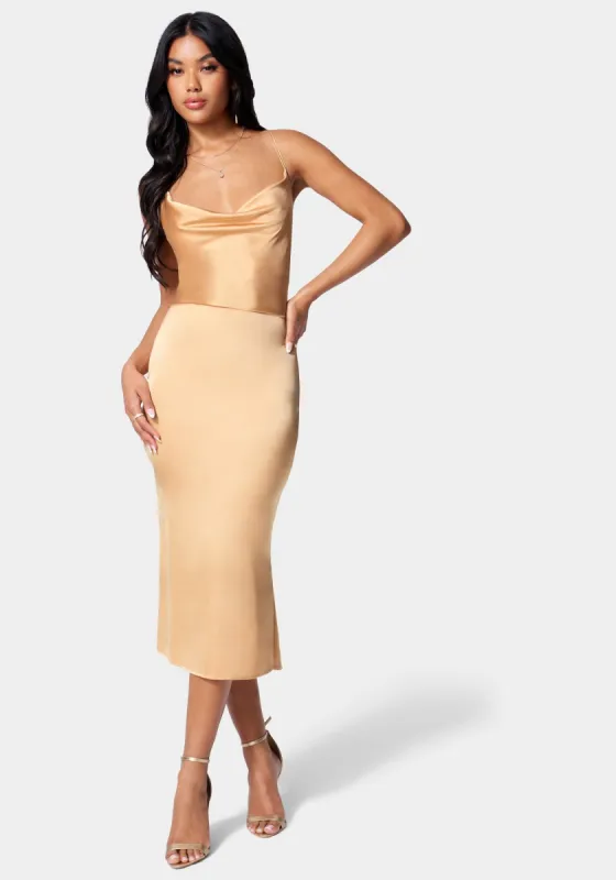 Strappy Satin Midi Dress sold by Bebe