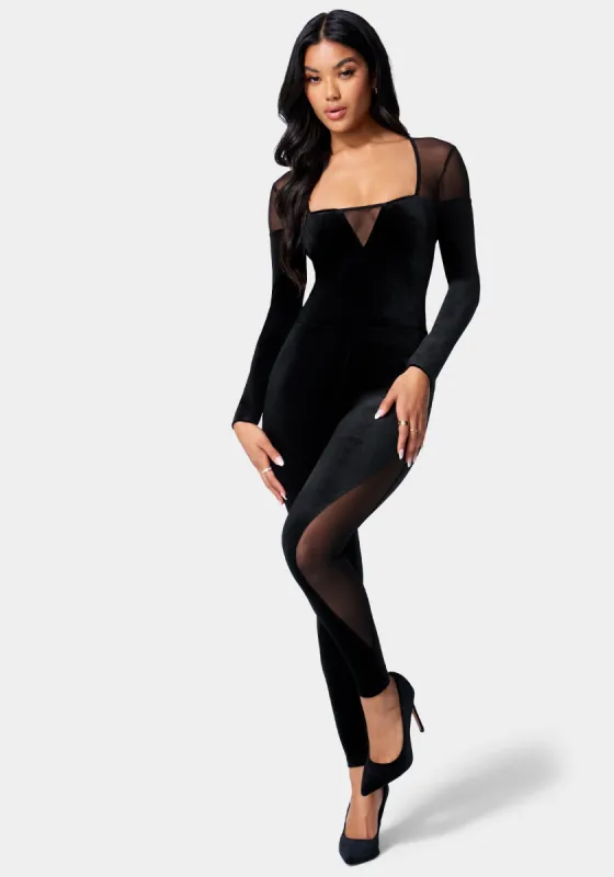 Velvet Mesh Combo Catsuit sold by Bebe