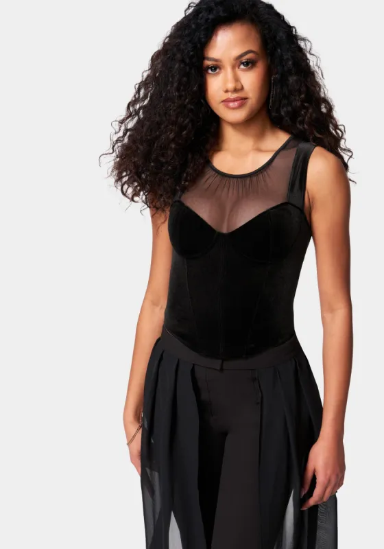 Velour Mesh Illusion Corset Top sold by Bebe