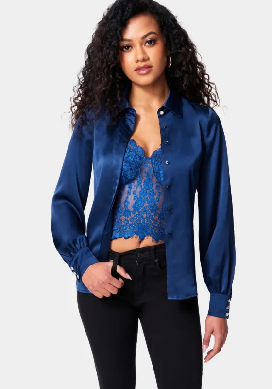 Satin Button Down Blouse sold by Bebe