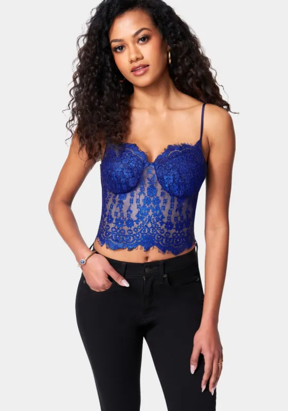 Metallic Foiled Lace Bustier Top sold by Bebe