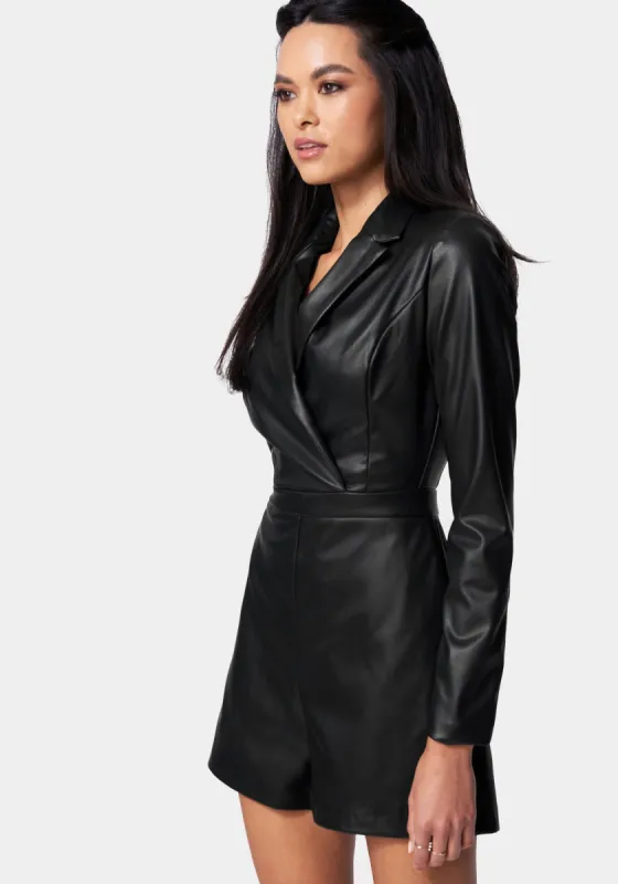 Vegan Leather Cross Front Romper sold by Bebe