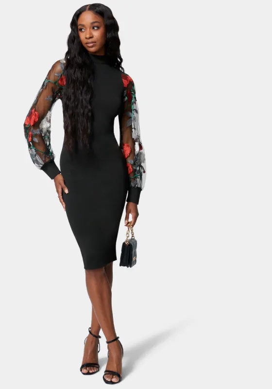 Embroidered Sleeve Midi Dress sold by Bebe