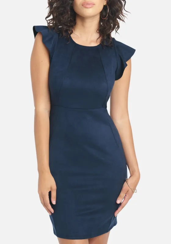 Suede Flutter Sleeve Midi Dress sold by Bebe