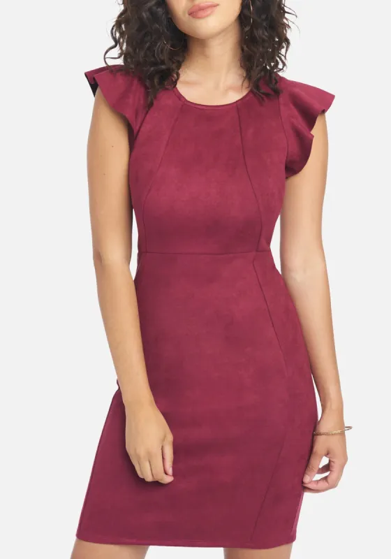 Suede Flutter Sleeve Midi Dress sold by Bebe