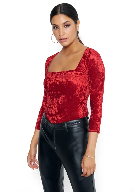 Crushed Velvet Square Neck Top sold by Bebe