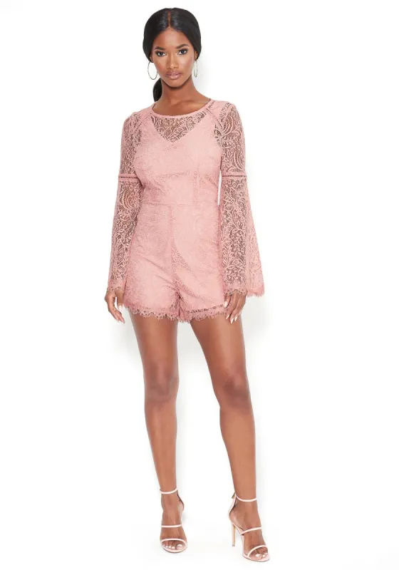 Lace Flare Sleeve Romper sold by Bebe