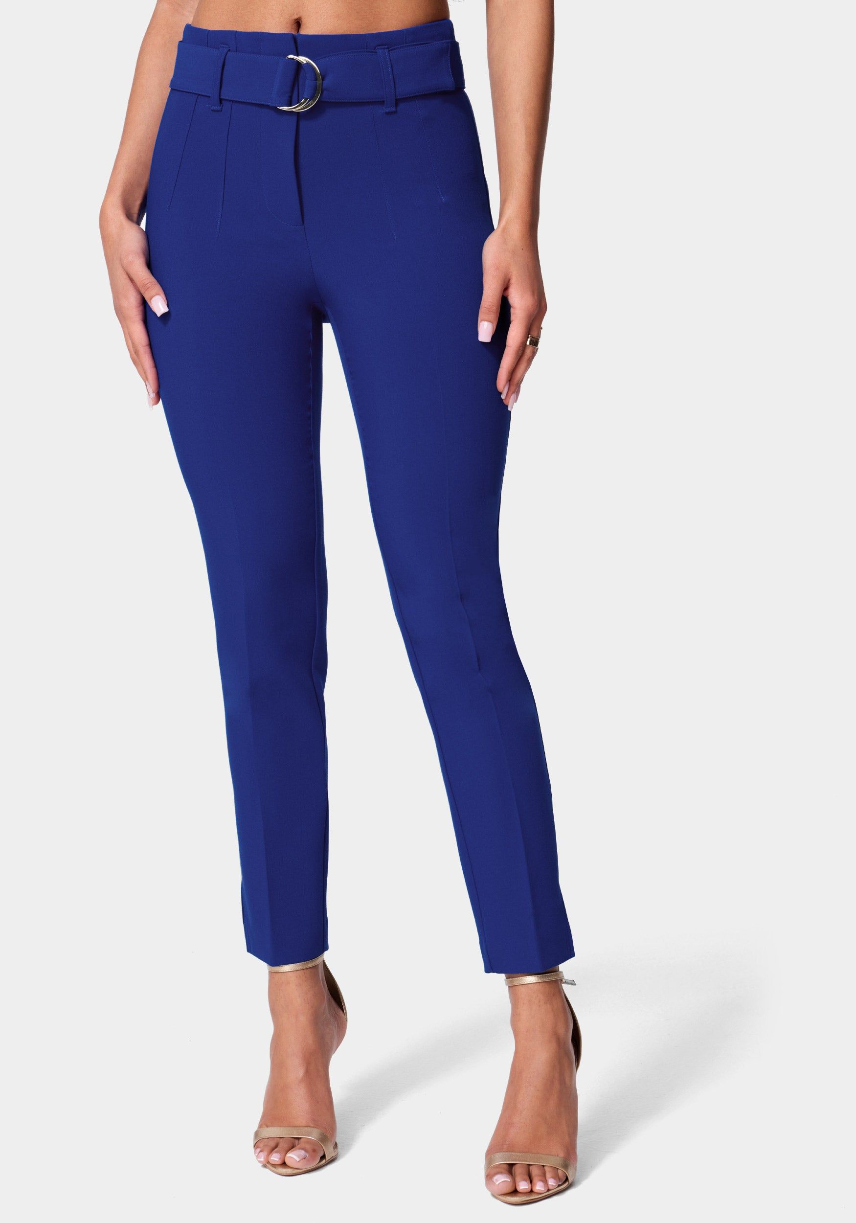 High Waist Belted Slim Leg Woven Twill Pant sold by Bebe