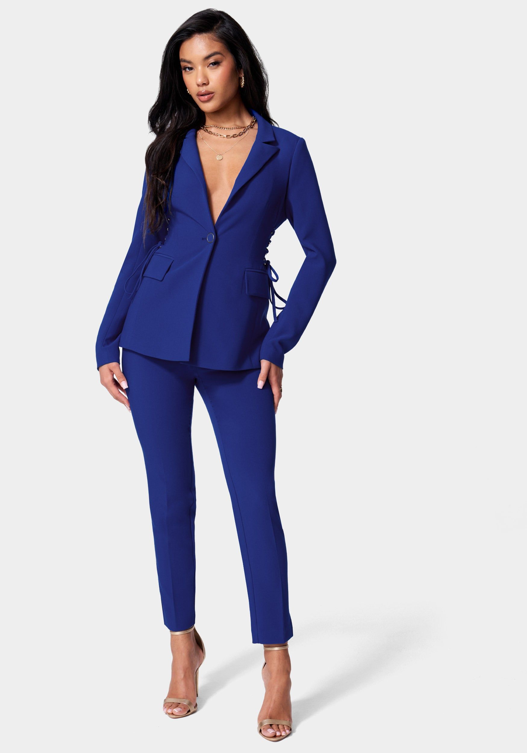 High Waist Belted Slim Leg Woven Twill Pant sold by Bebe product image thumbnail 2