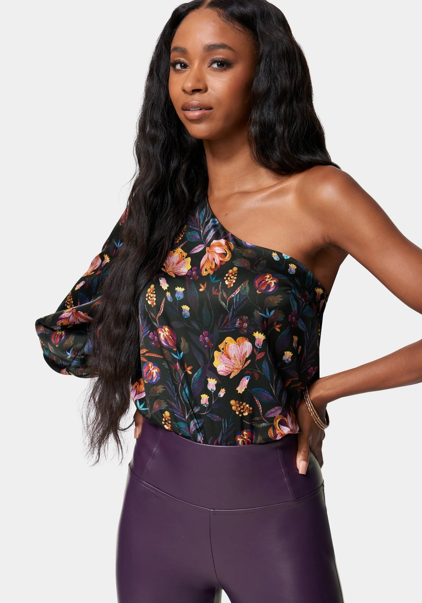 Satin Balloon Sleeve Bodysuit sold by Bebe