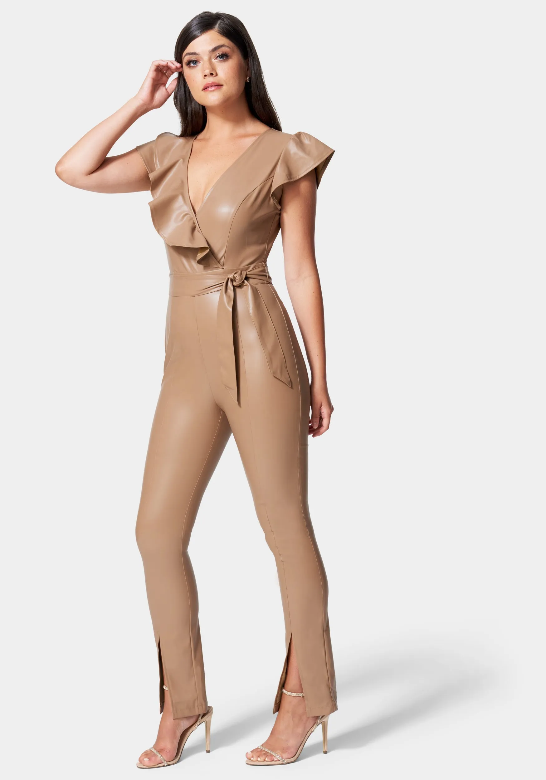 Vegan Leather Ruffle Jumpsuit sold by Bebe product image thumbnail 2
