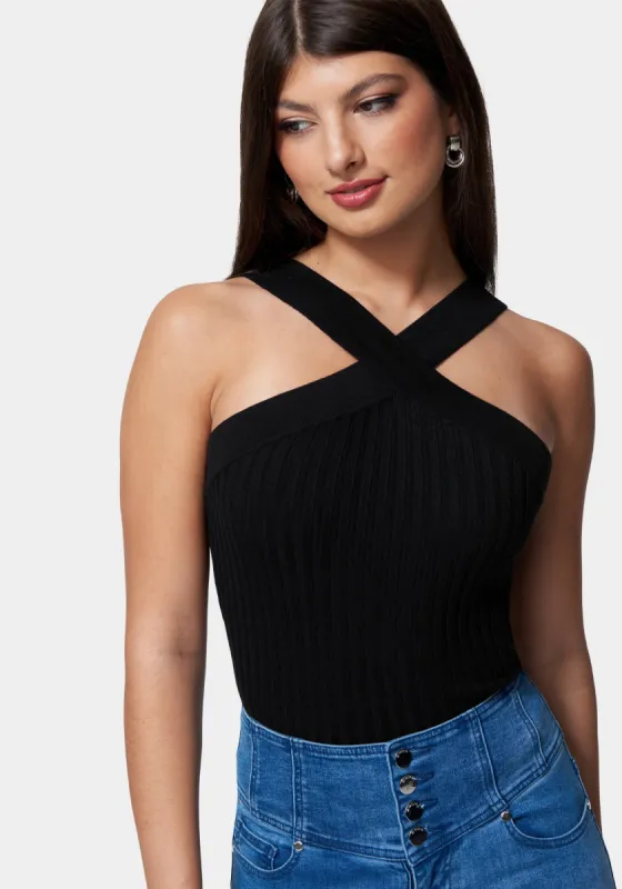Rib Sweater Cross Front Top sold by Bebe