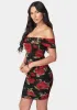 Off Shoulder Mesh Dress sold by Bebe