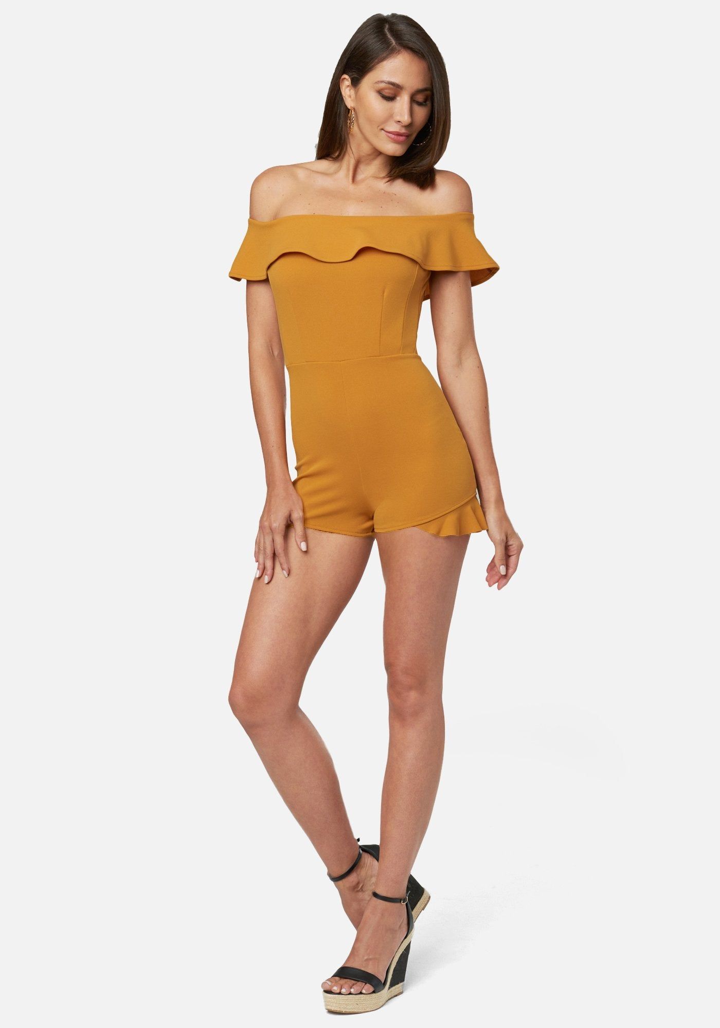 Ruffled Off Shoulder Romper sold by Bebe product image thumbnail 2