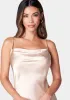 Satin Cowl Neck Slip Mini Dress sold by Bebe