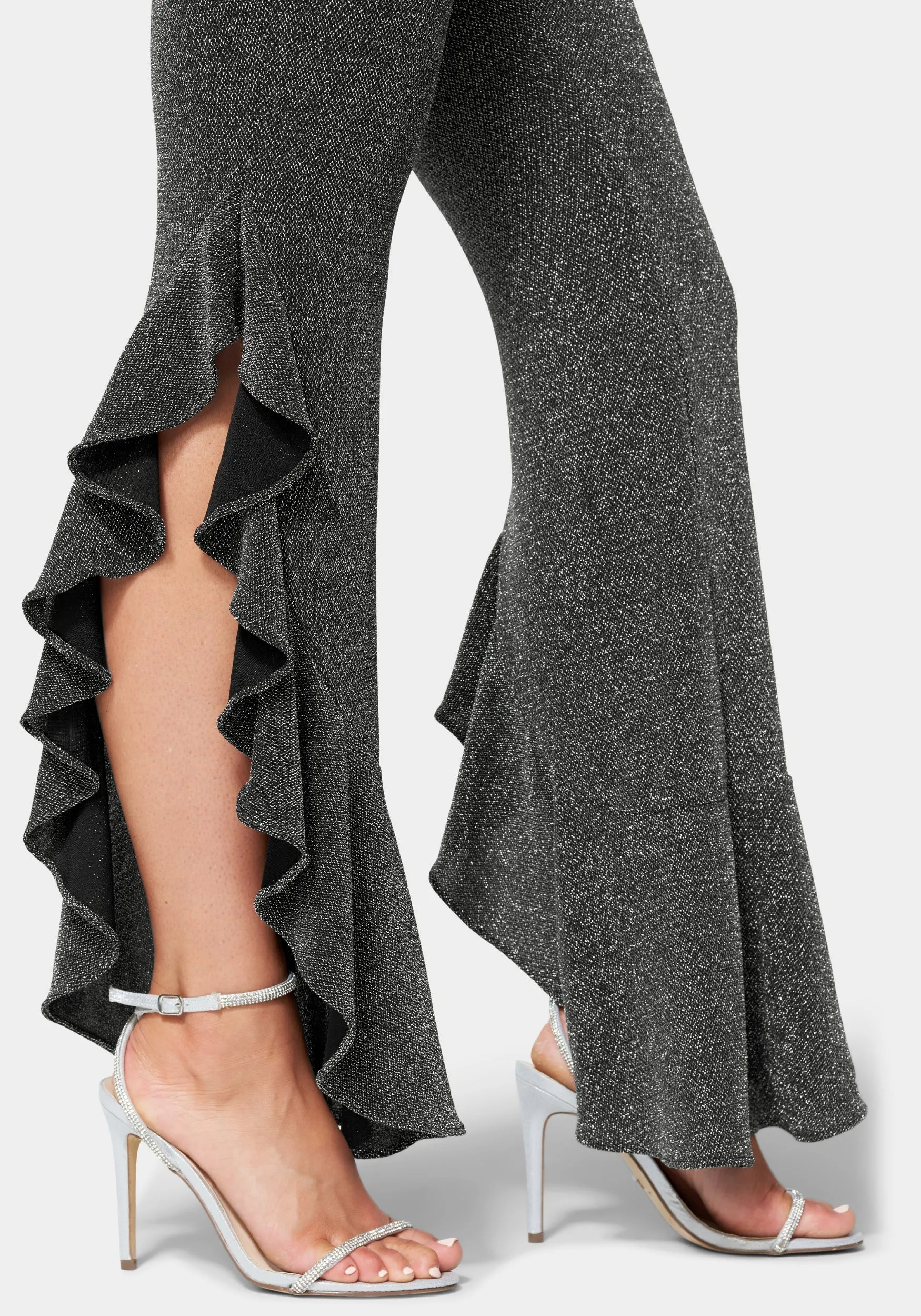 Glitter Knit Ruffle Leg Jumpsuit sold by Bebe product image thumbnail 4