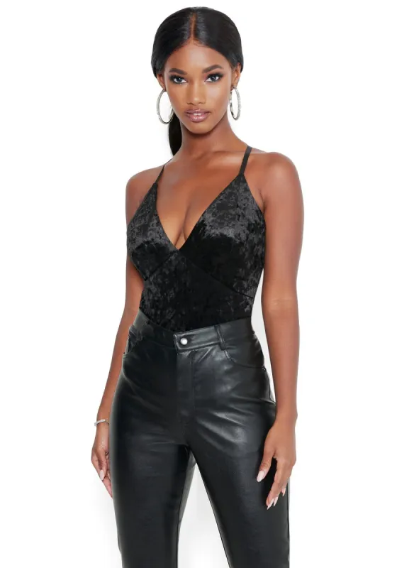 Crushed Velvet Plunge Bodysuit sold by Bebe