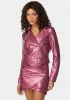 Metallic Vegan Leather Zipper Detail Moto Jacket sold by Bebe