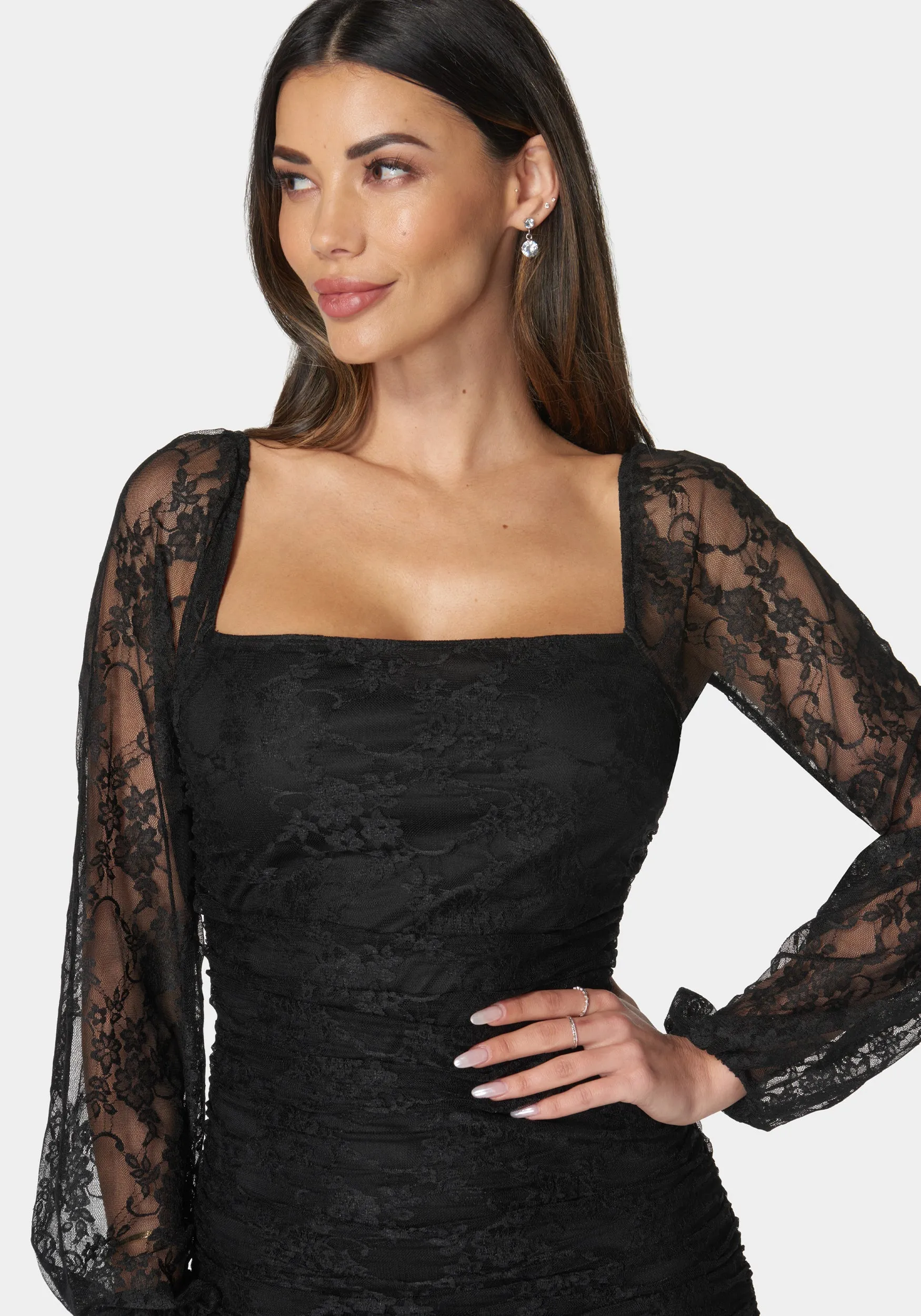 Lace Square Neck Ruch Dress sold by Bebe product image thumbnail 4