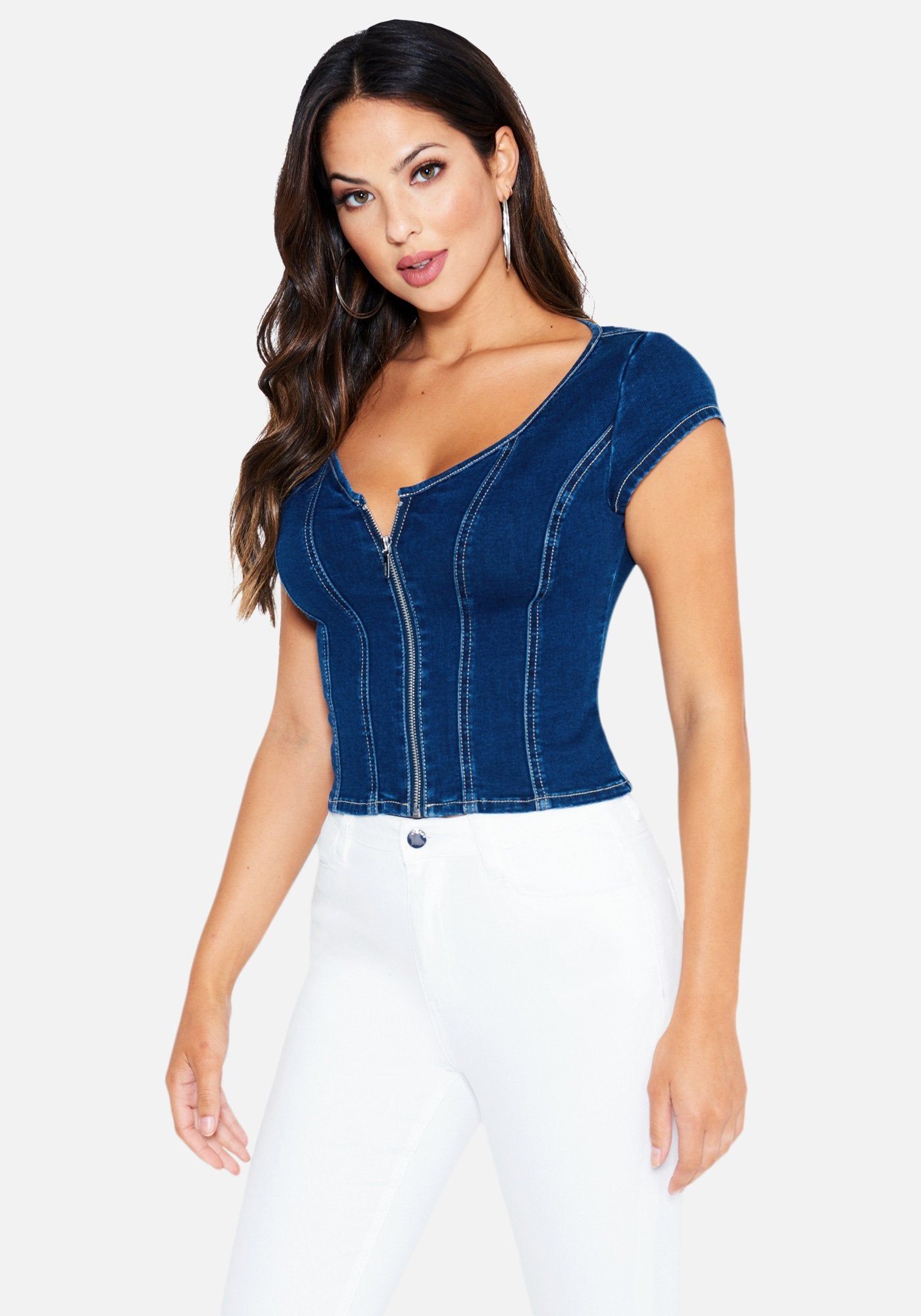 Denim Short Sleeve Zip Top sold by Bebe product image thumbnail 2