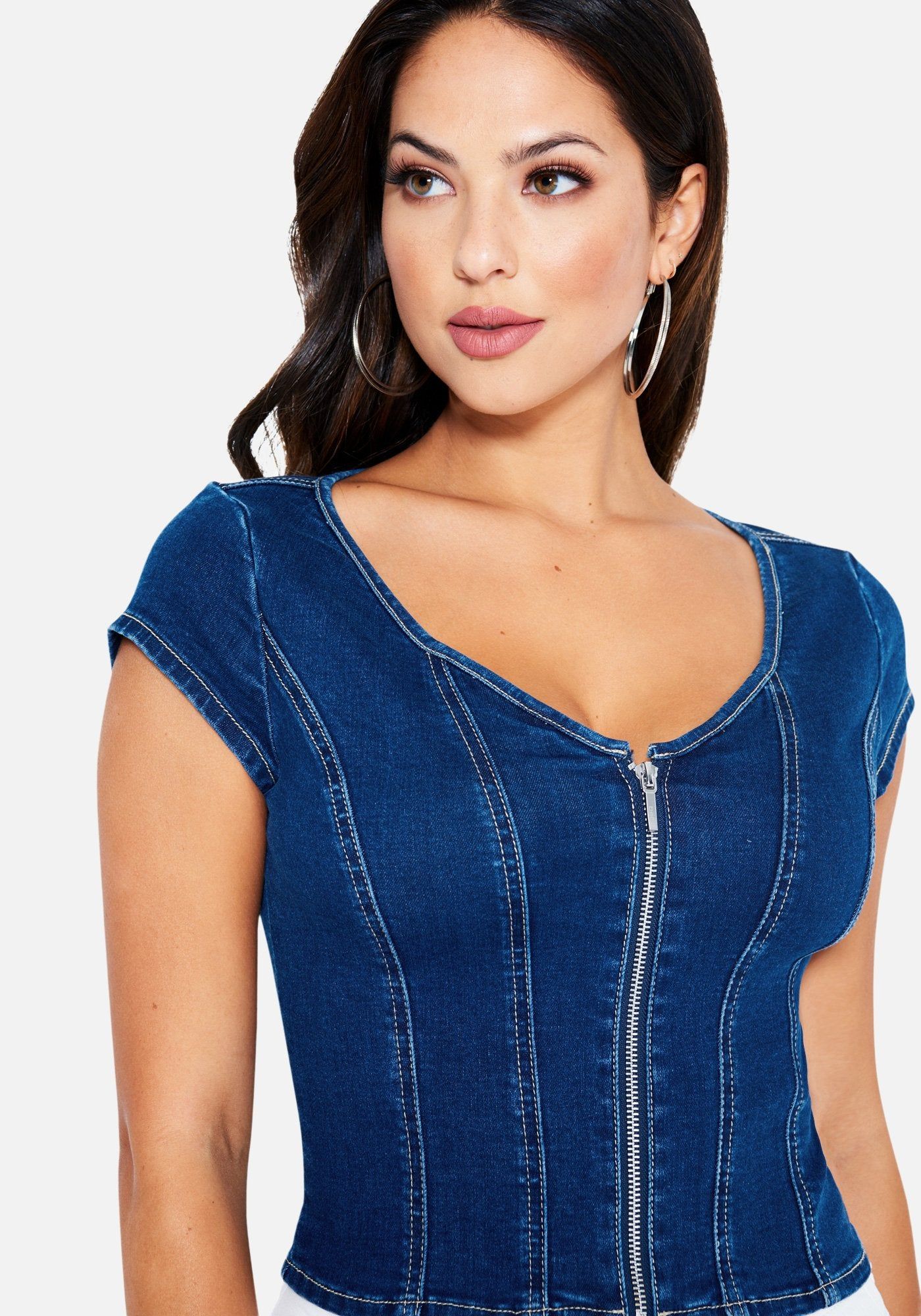 Denim Short Sleeve Zip Top sold by Bebe product image thumbnail 4