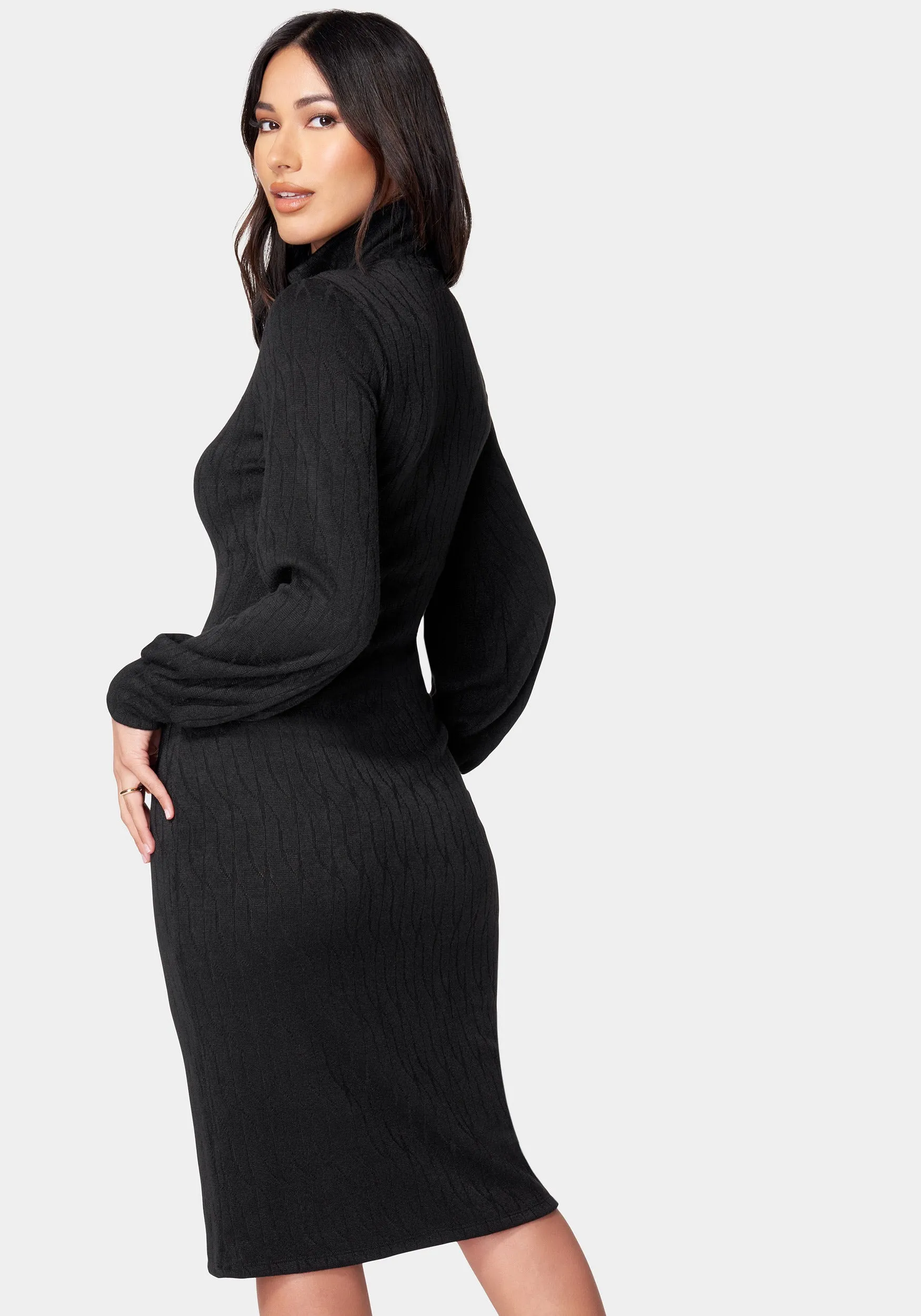 Midi Turtleneck Gather Sleeve Sweater Dress sold by Bebe product image thumbnail 3
