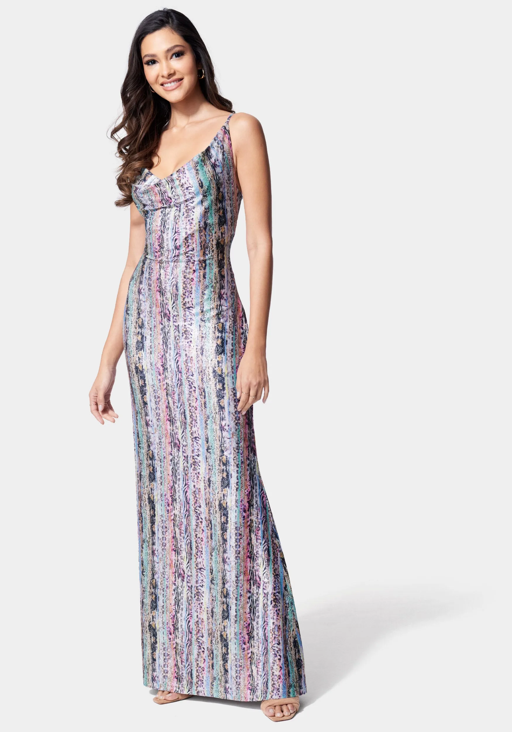 Printed Lurex Knit Gown sold by Bebe