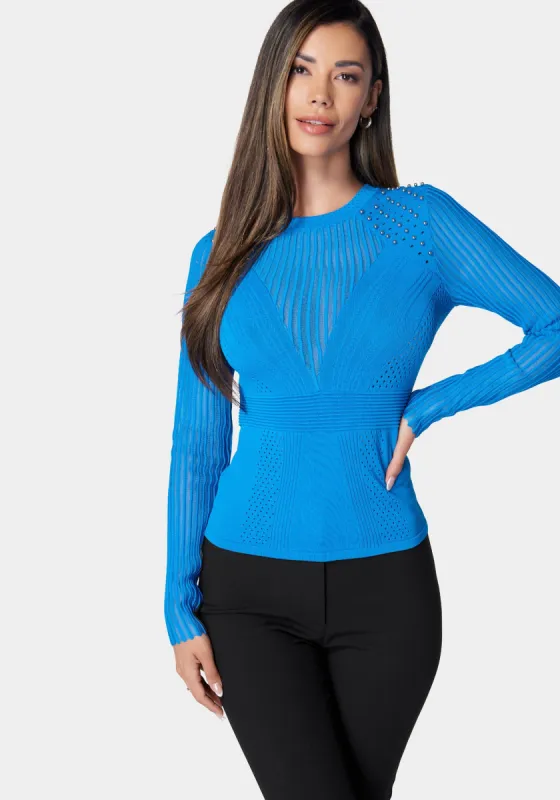 Stripe Illusion Stud Detail Sweater sold by Bebe