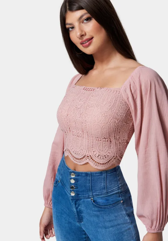 Crochet Body Woven Top sold by Bebe