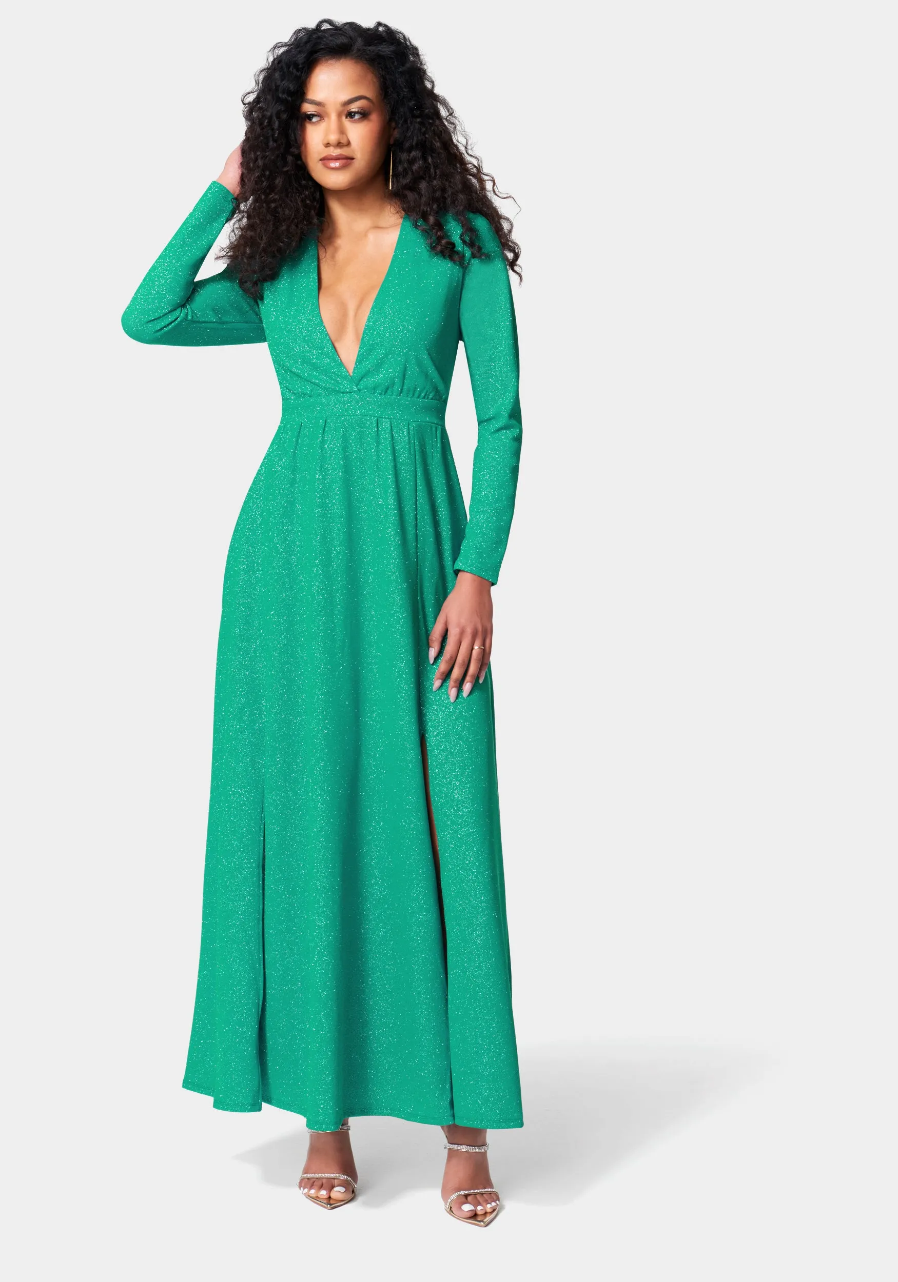 Lurex Deep V Maxi Dress sold by Bebe