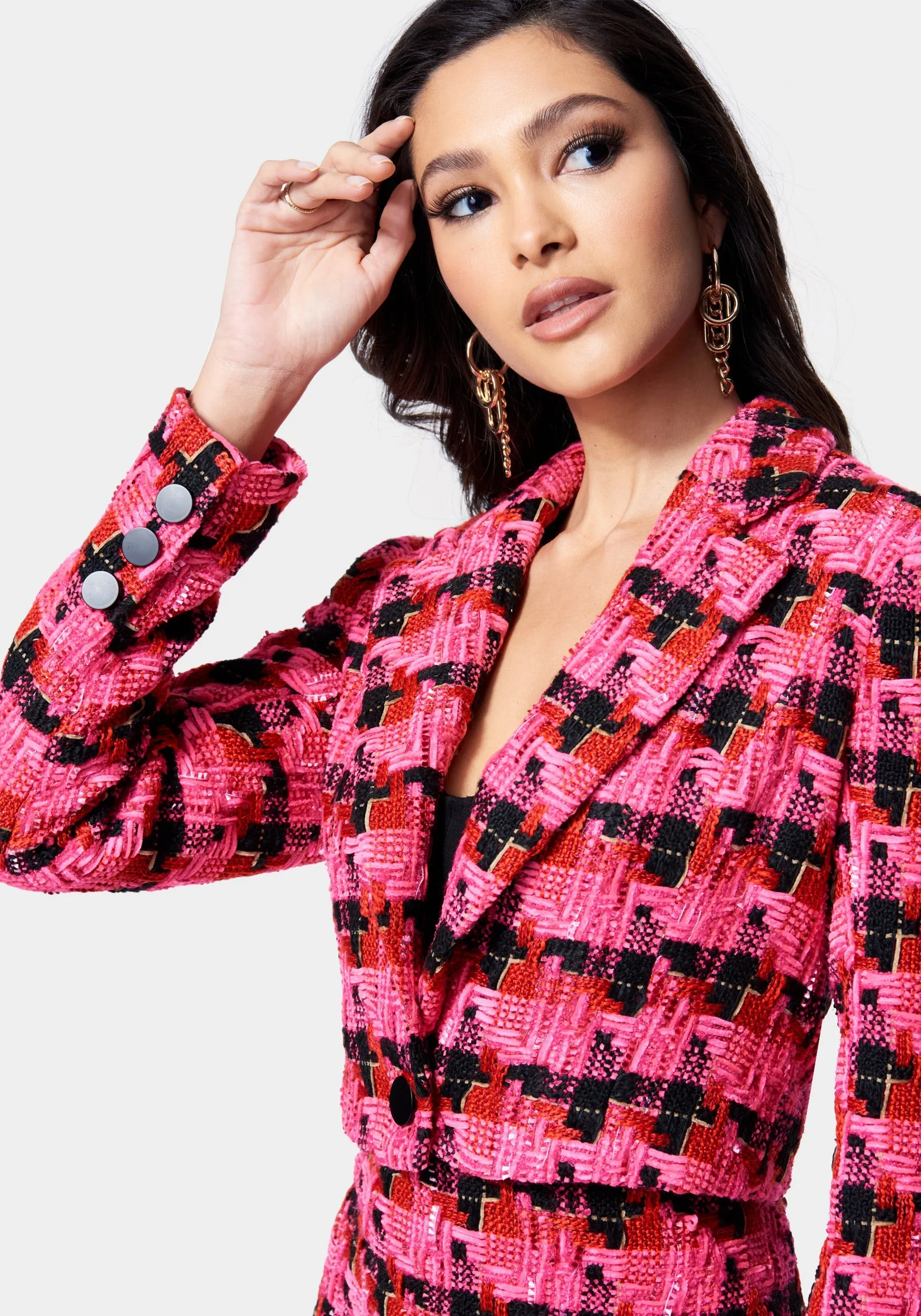 Multi Tweed Cropped Tailored Jacket sold by Bebe product image thumbnail 4