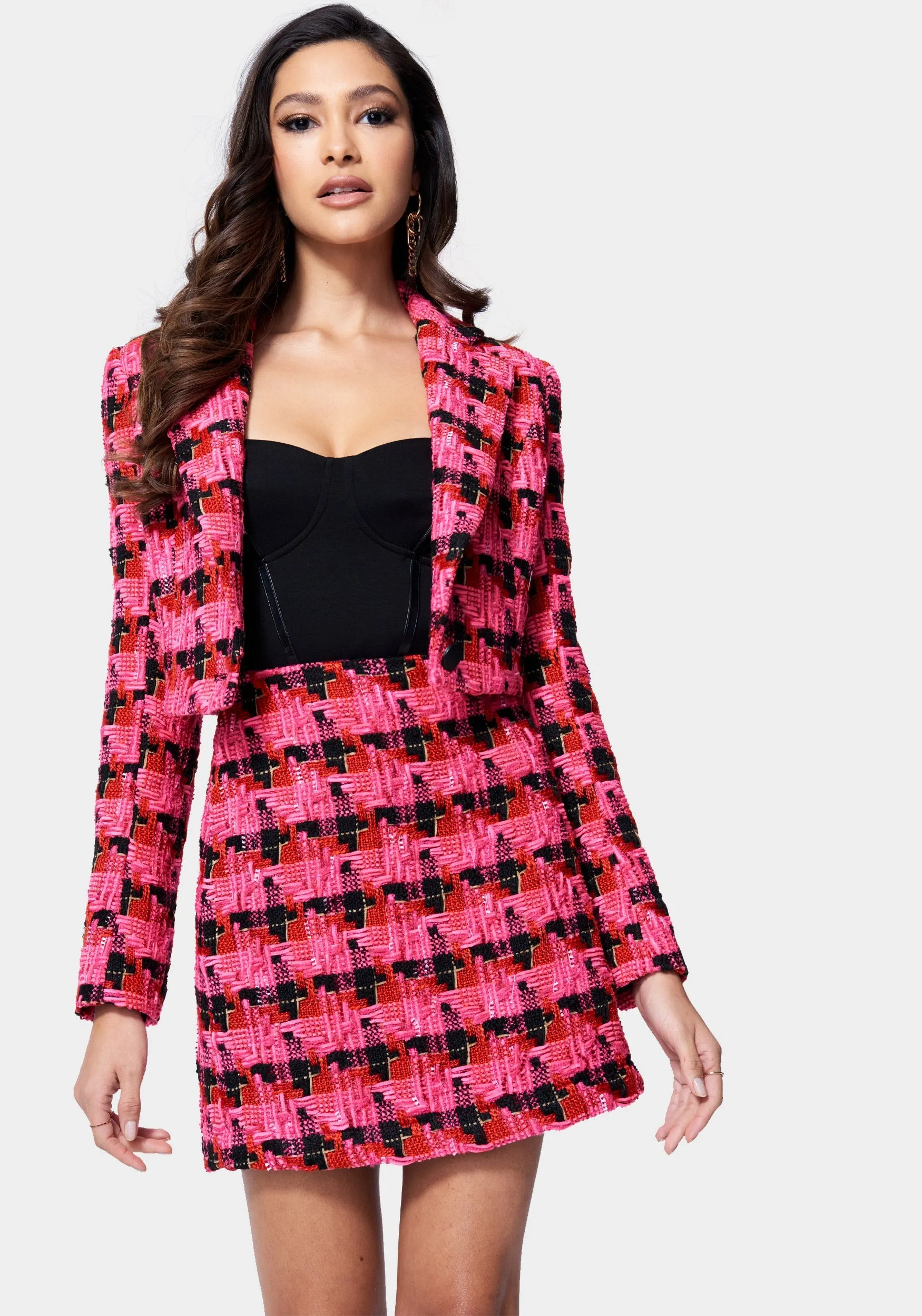 Multi Tweed Cropped Tailored Jacket sold by Bebe product image thumbnail 2