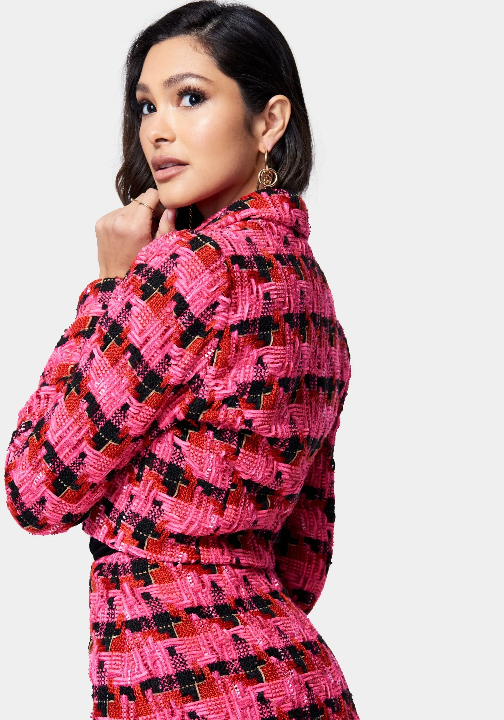 Multi Tweed Cropped Tailored Jacket sold by Bebe product image thumbnail 3