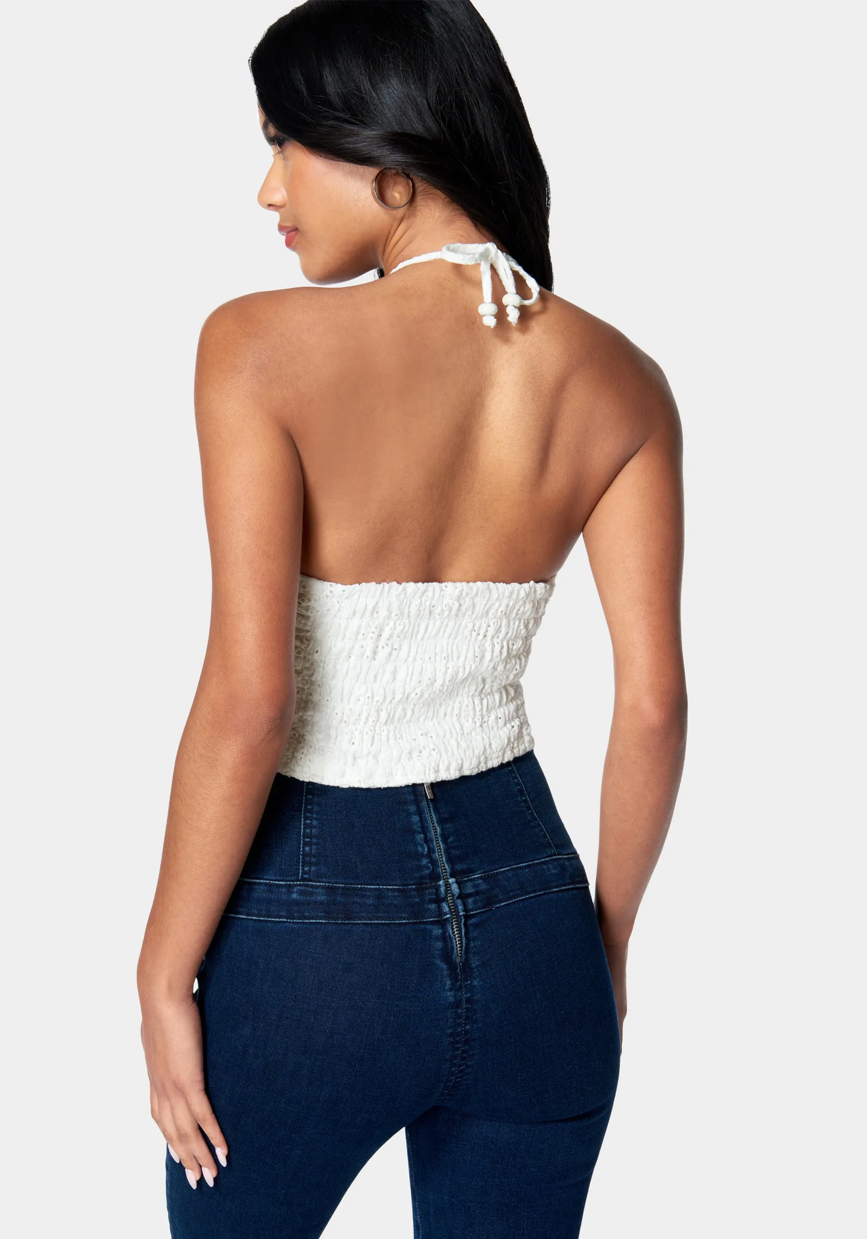 Eyelet Tie Back Ruched Halter Top sold by Bebe product image thumbnail 3