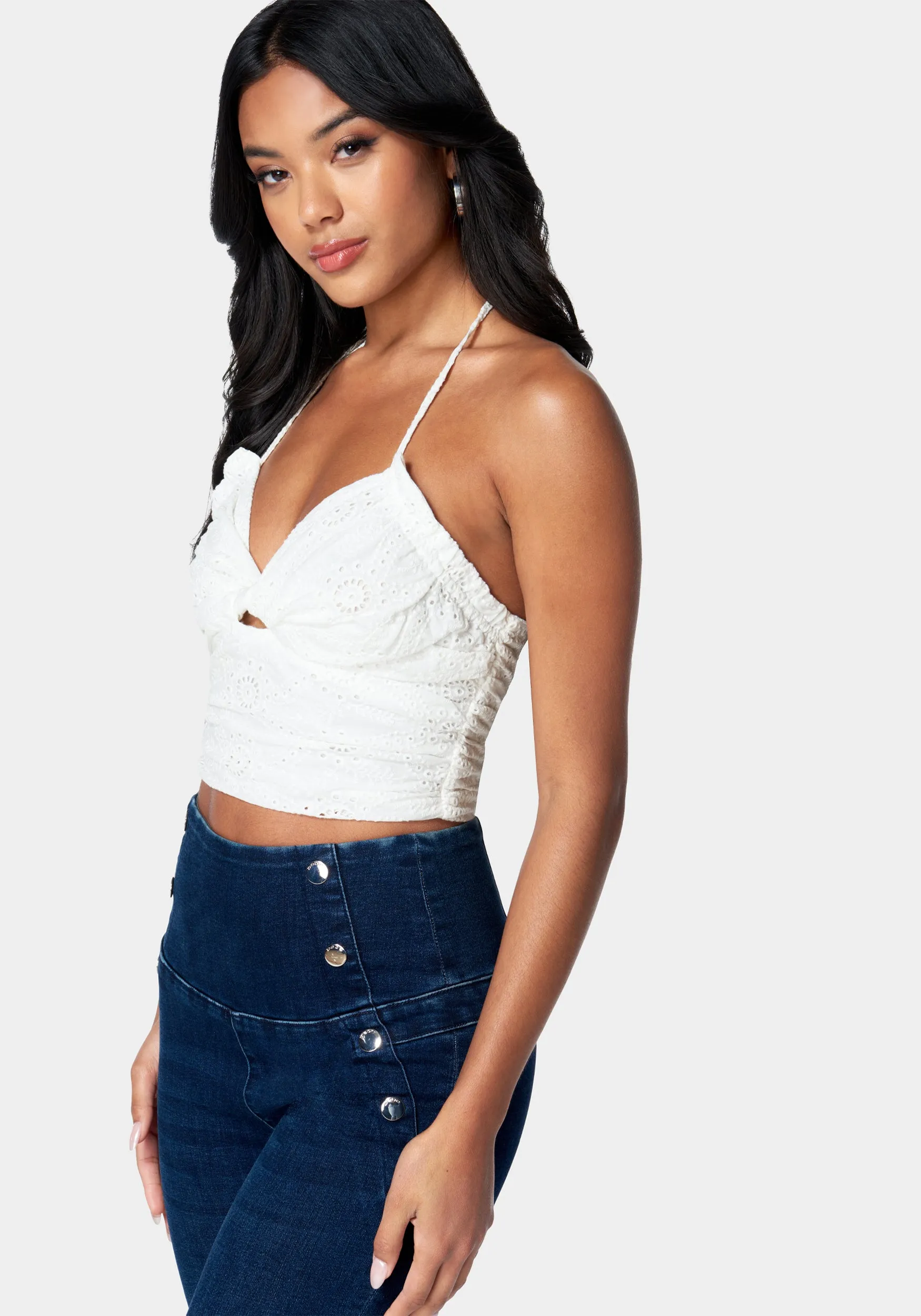 Eyelet Tie Back Ruched Halter Top sold by Bebe product image thumbnail 4