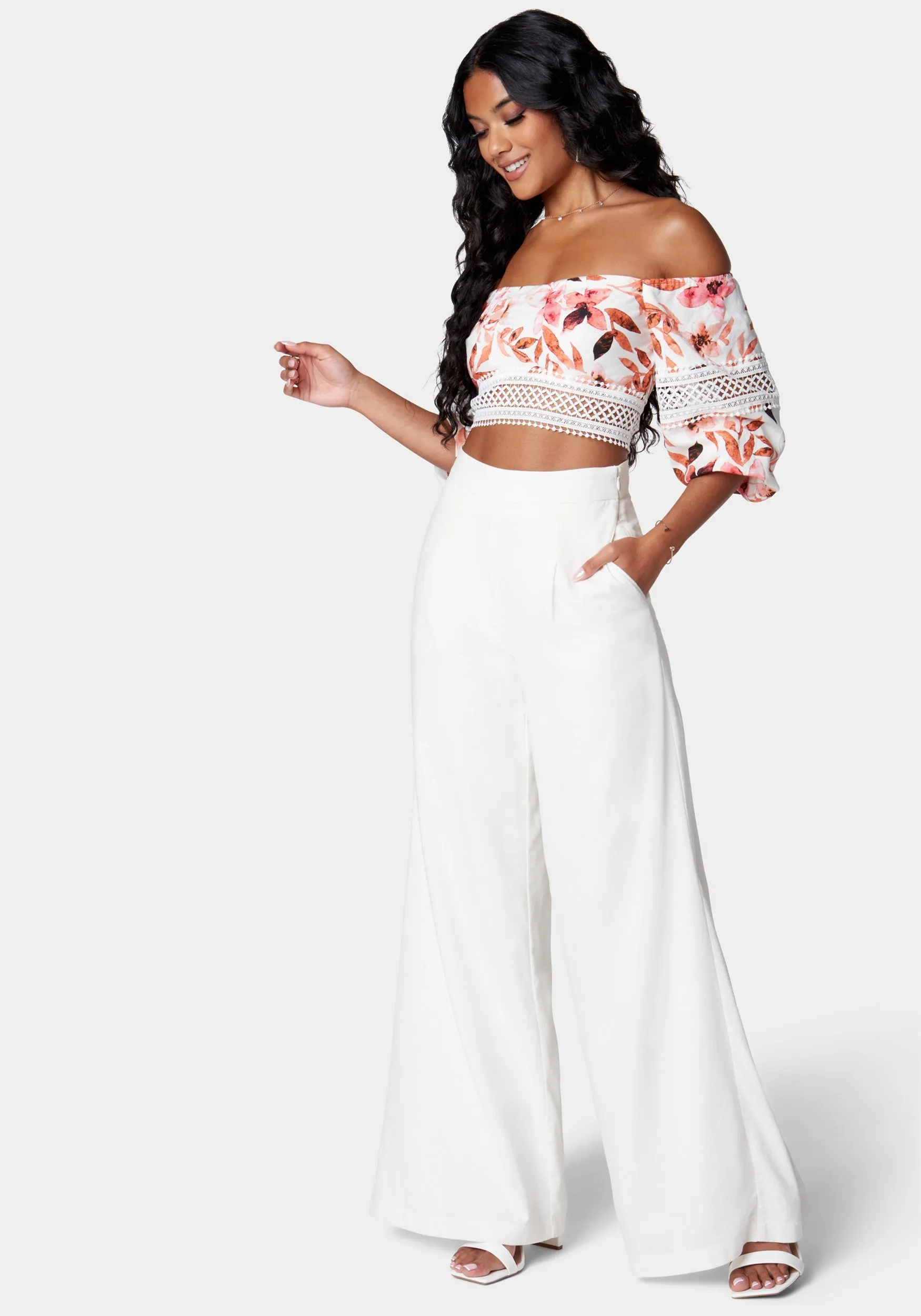 High Waist Ultra Wide Linen Pant sold by Bebe product image thumbnail 3