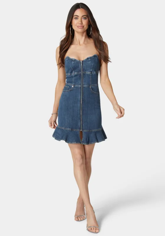 Scalloped Neckline Zip Up Denim Dress made by TC